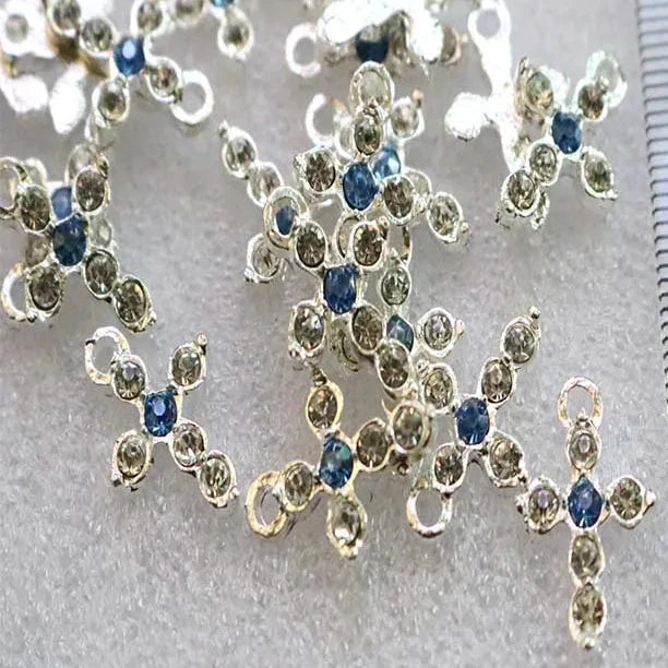 Lot de 100 pendentifs croix en cristal pour collier – Accessoires DIY pour bijoux catholiques BLEU