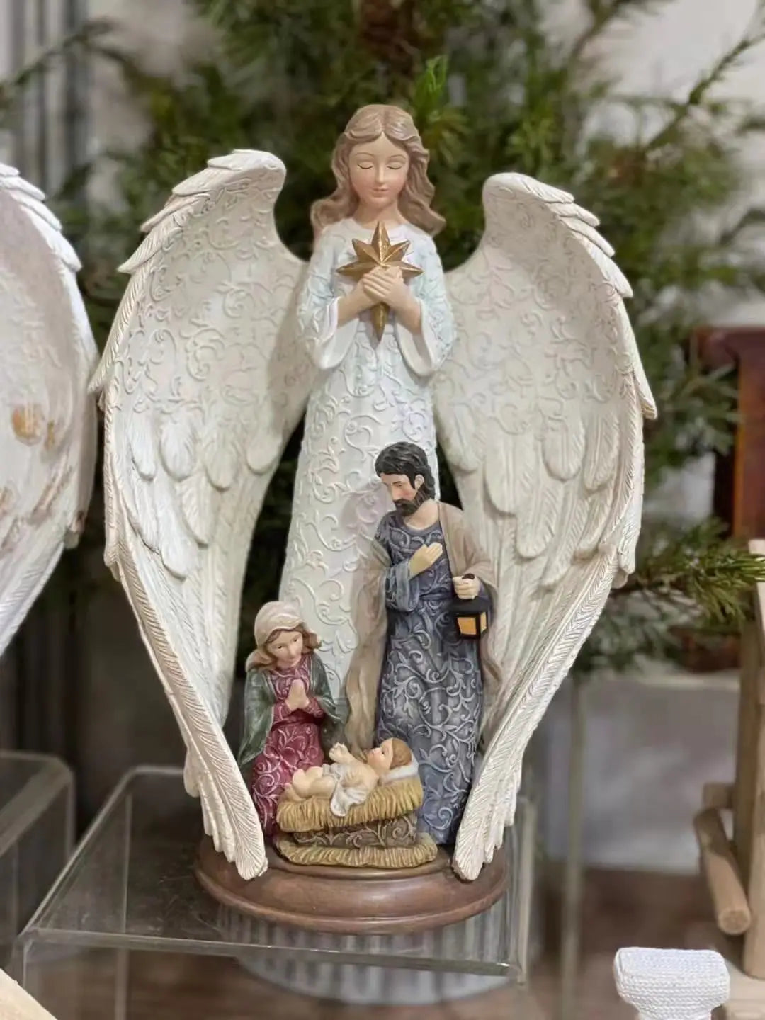 Statue de la Nativité avec Ange - Décoration en Résine