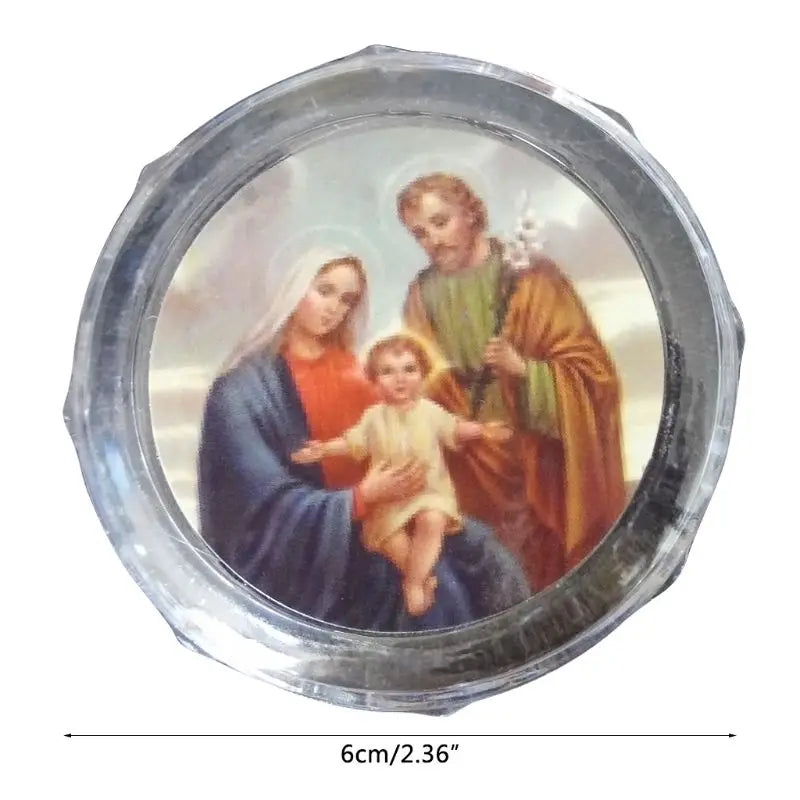 boite de rangement en plastique de 6cm avec l'image de la sainte famille