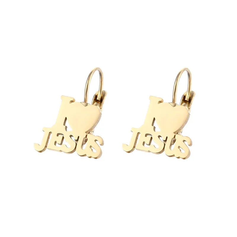 Boucles d'oreilles créoles en acier inoxydable – "I LOVE JESUS"