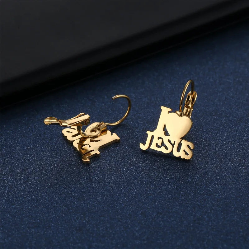 Boucles d'oreilles créoles en acier inoxydable – "I LOVE JESUS"