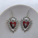 Bijoux religieux pour femmes - Boucles d'oreilles Sacré-Cœur rouge et argent - Vignette | La Paroissienne