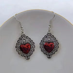 Bijoux religieux pour femmes - Boucles d'oreilles Sacré-Cœur rouge et argent - Vignette | La Paroissienne
