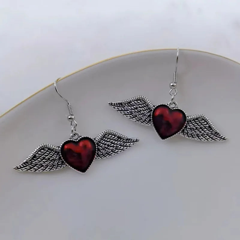 Boucles d'oreilles pendantes en alliage de zinc – Représentation du Sacré-Cœur en argent et rouge-image