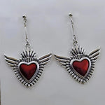 Bijoux religieux pour femmes - Boucles d'oreilles Sacré-Cœur rouge et argent - Vignette | La Paroissienne
