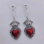 Bijoux religieux pour femmes - Boucles d'oreilles Sacré-Cœur rouge et argent - Vignette | La Paroissienne