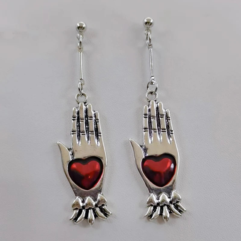 Boucles d'oreilles pendantes en alliage de zinc – Représentation du Sacré-Cœur en argent et rouge-image