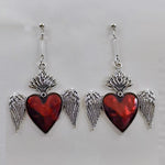 Bijoux religieux pour femmes - Boucles d'oreilles Sacré-Cœur rouge et argent - Vignette | La Paroissienne