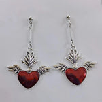 Bijoux religieux pour femmes - Boucles d'oreilles Sacré-Cœur rouge et argent - Vignette | La Paroissienne