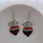 Bijoux religieux pour femmes - Boucles d'oreilles Sacré-Cœur rouge et argent - Vignette | La Paroissienne