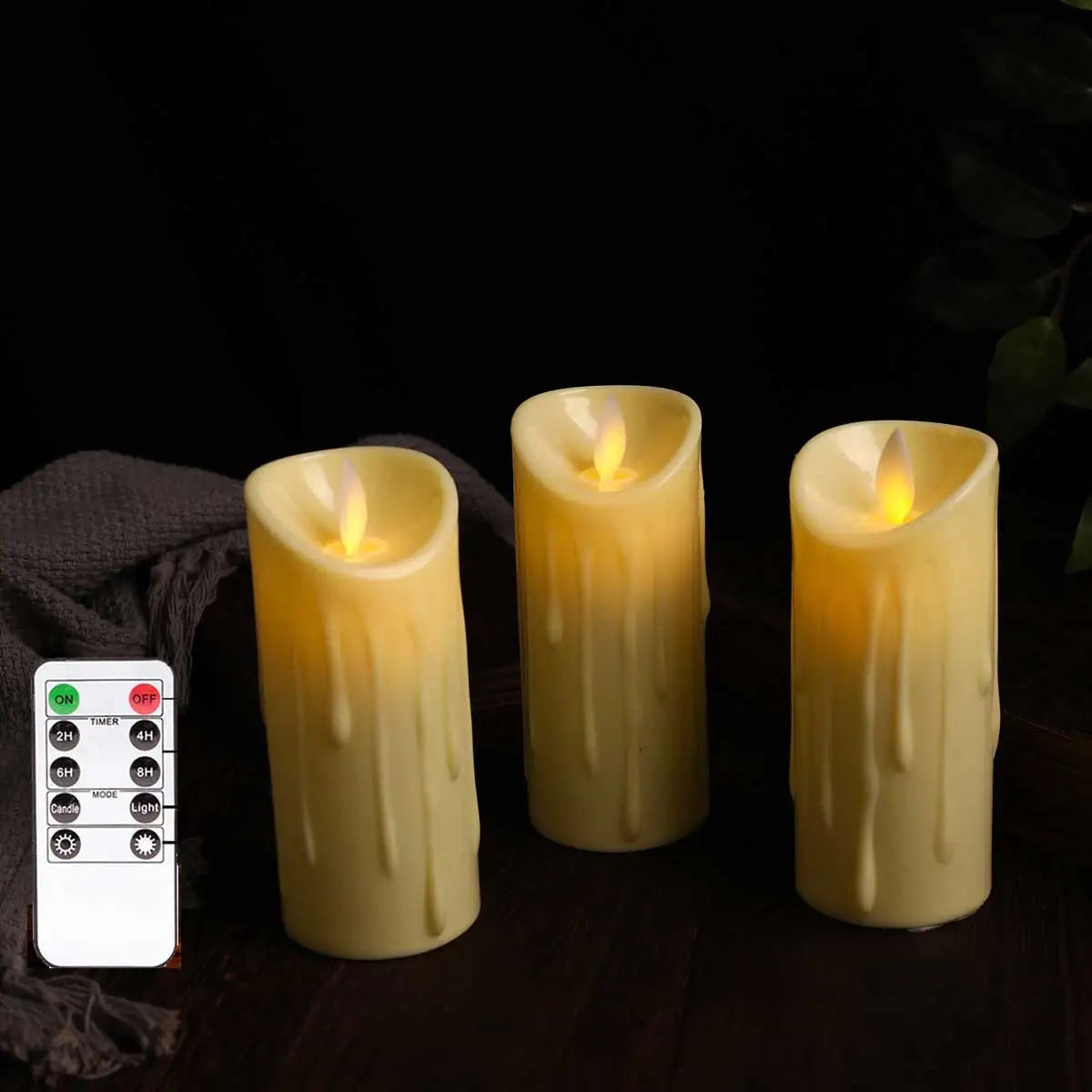 Bougie LED sans flamme avec télécommande – Choix de surface lisse ou effet goutte