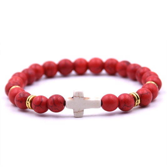 Bracelet Chrétien - Style Unisexe en Pierres NaturellesROUGE