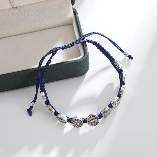 Bracelet Corde Ajustable avec Perles Gravées - Bleu ou Noir