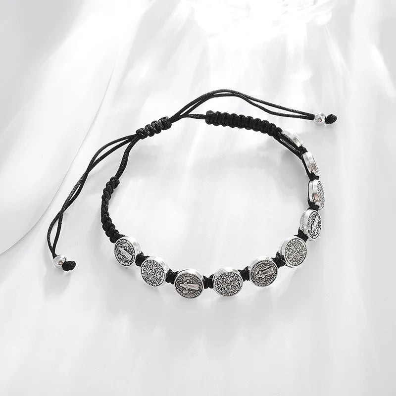 Bracelet Corde Ajustable avec Perles Gravées - Bleu ou Noir