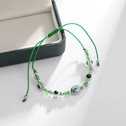 Bracelet Corde Ajustable avec Perles Oeil Porte Chance
