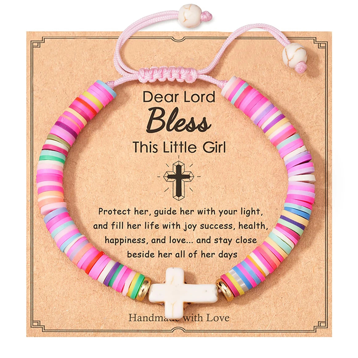 Bracelet Croix en Perles d'Argile - Bijoux Religieux pour Filles