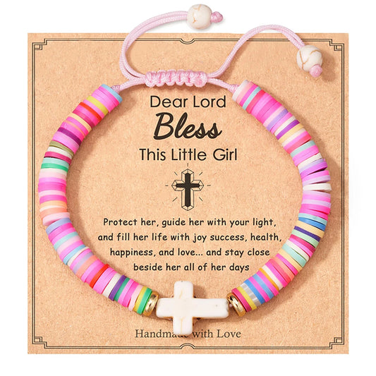 Bracelet Croix en Perles d'Argile - Bijoux Religieux pour Filles