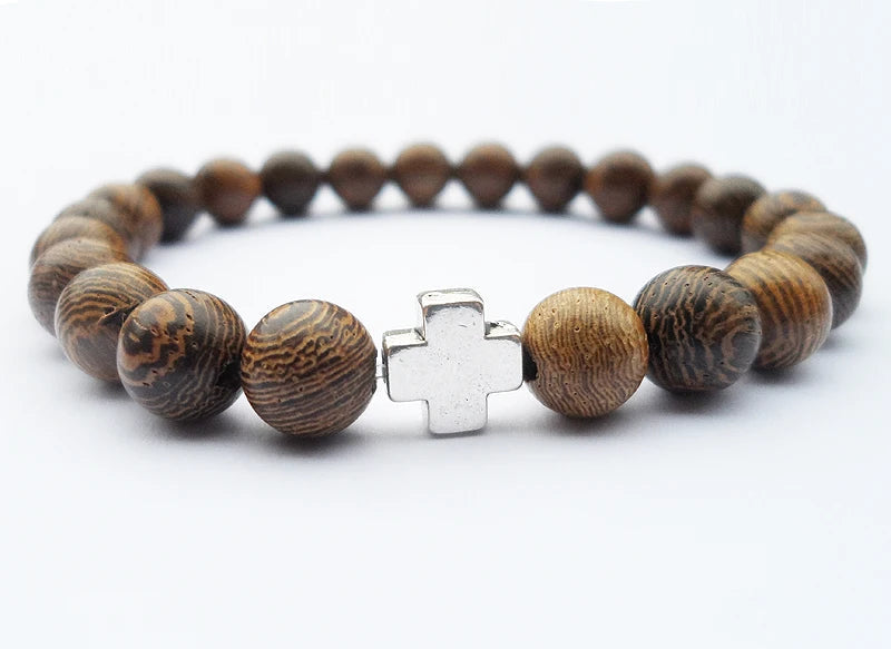Bracelet Homme en Bois et croix en Alliage