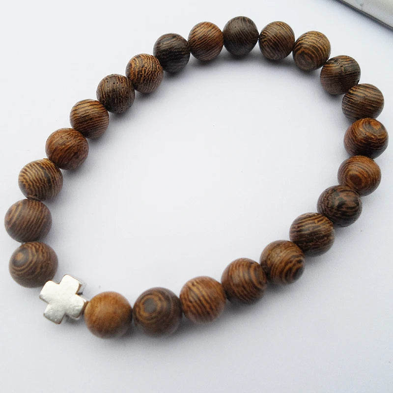 Bracelet Homme en Bois et croix en Alliage