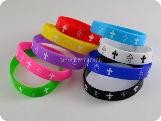 Bracelet Religieux en Silicone - Croix Catholique (Lot de 50 pièces)