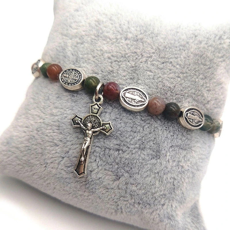 Bracelet Rosaire en Agate et Alliage - Ajustable pour Femmes