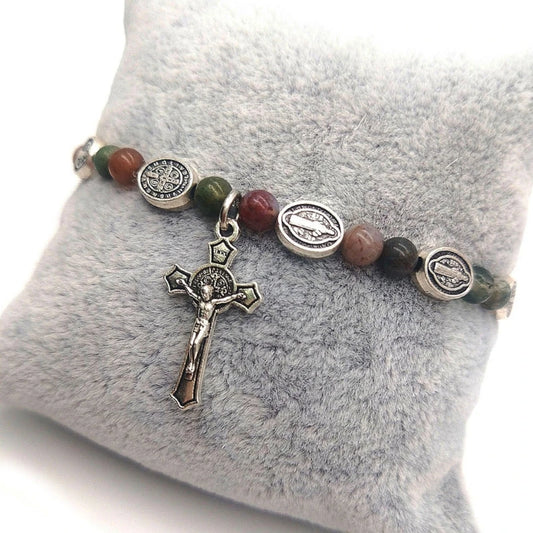 Bracelet Rosaire en Agate et Alliage - Ajustable pour Femmes