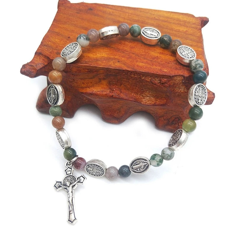Bracelet Rosaire en Agate et Alliage - Ajustable pour Femmes
