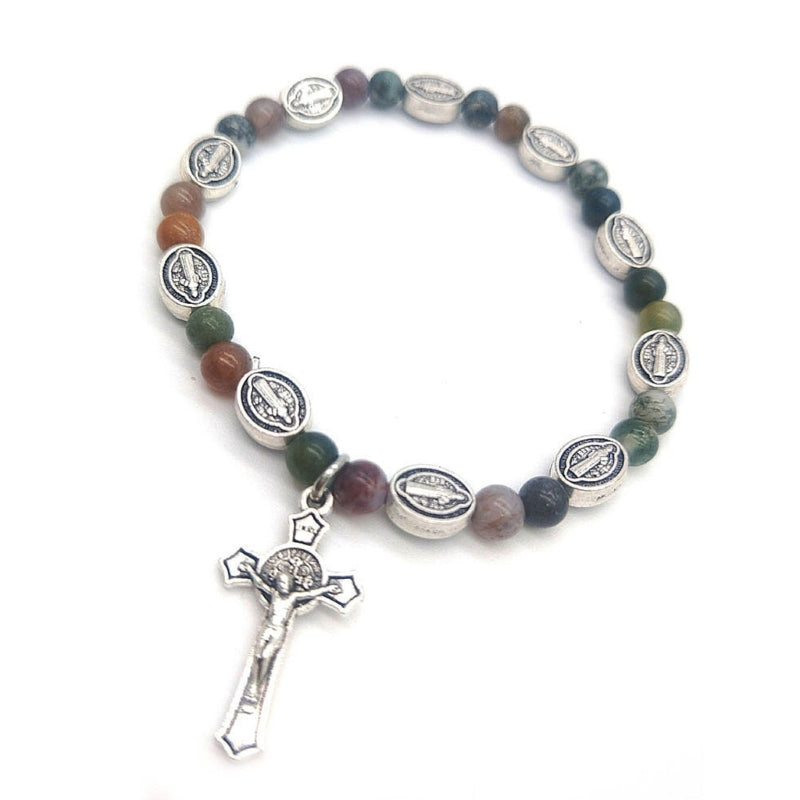 Bracelet Rosaire en Agate et Alliage - Ajustable pour Femmes