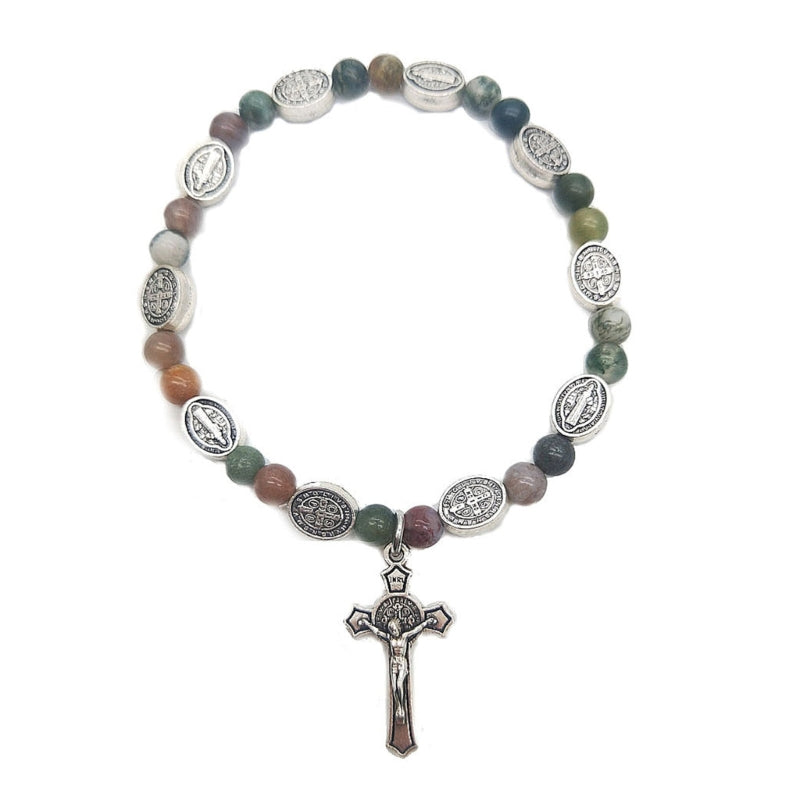Bracelet Rosaire en Agate et Alliage - Ajustable pour Femmes