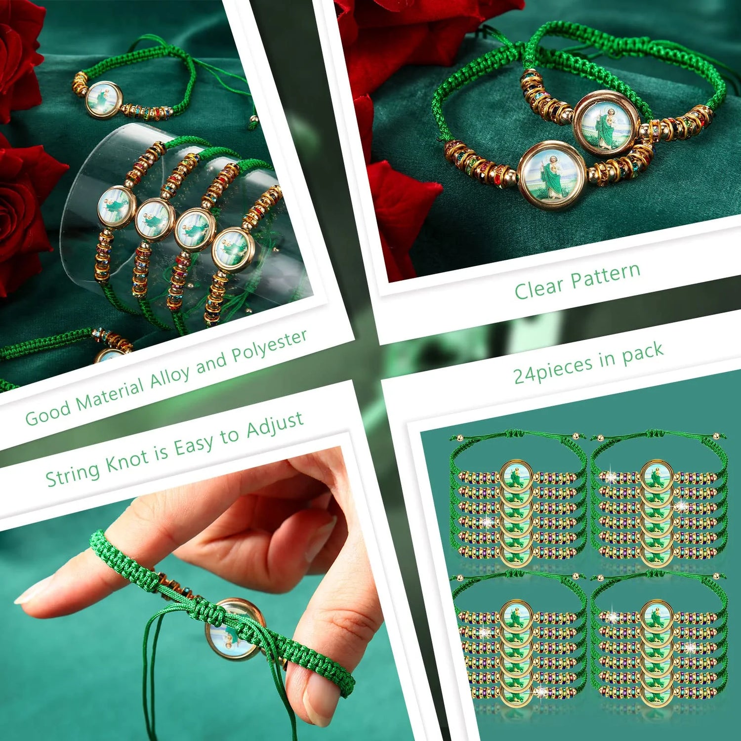 Bracelet Vert Saint Jude -  Fait Main - Lot de 24- 