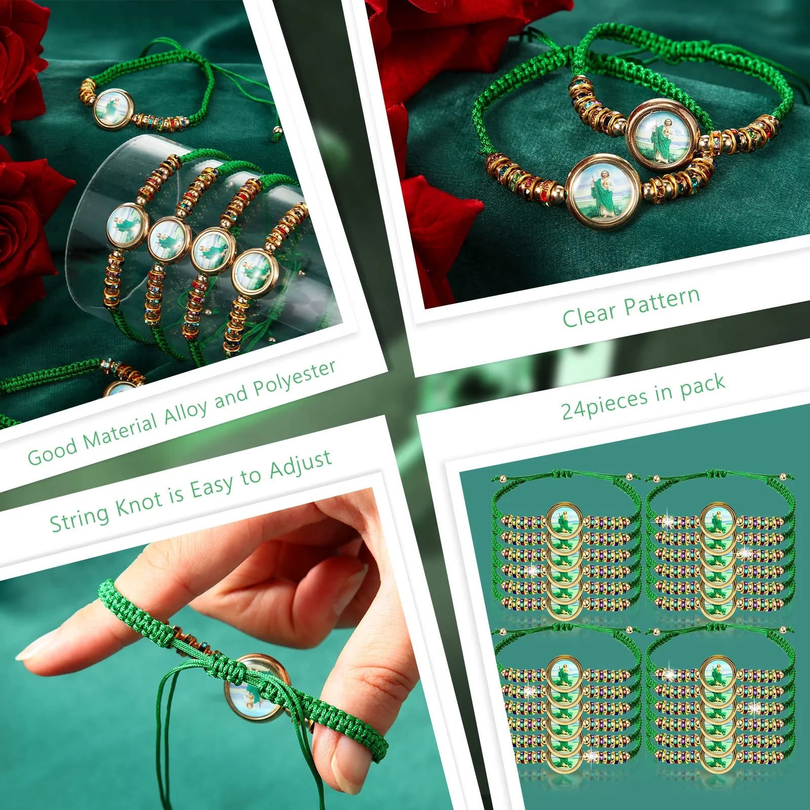 Bracelet Vert Saint Jude -  Fait Main - Lot de 24- 