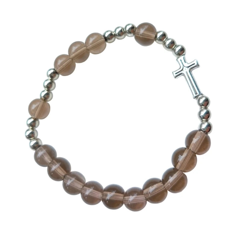 bracelet elastic fumée et argenté avec croix