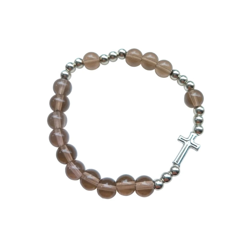 bracelet elastic fumée et argenté avec croix