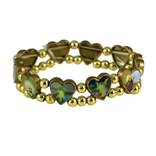 Bracelet femme perles cœur, Jésus, Ange,  Marie - lot de 12