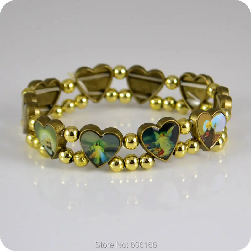 Bracelet femme perles cœur, Jésus, Ange,  Marie - lot de 12