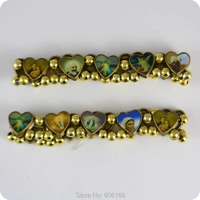 Bracelet femme perles cœur, Jésus, Ange,  Marie - lot de 12
