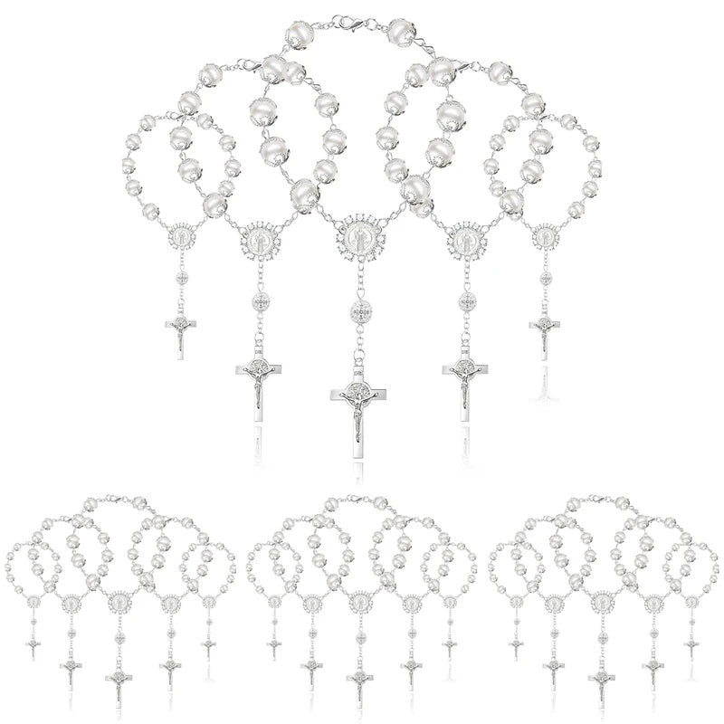 Bracelets de Baptême pour Femmes - Perles et Métal Argenté (Lot de 20)
