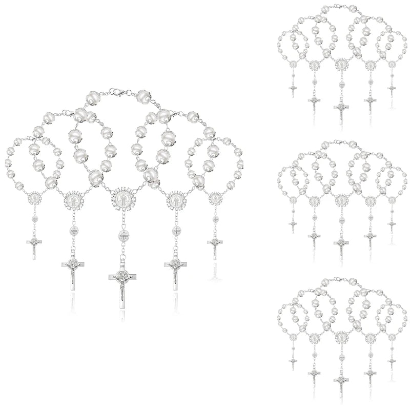 Bracelets de Baptême pour Femmes - Perles et Métal Argenté (Lot de 20)