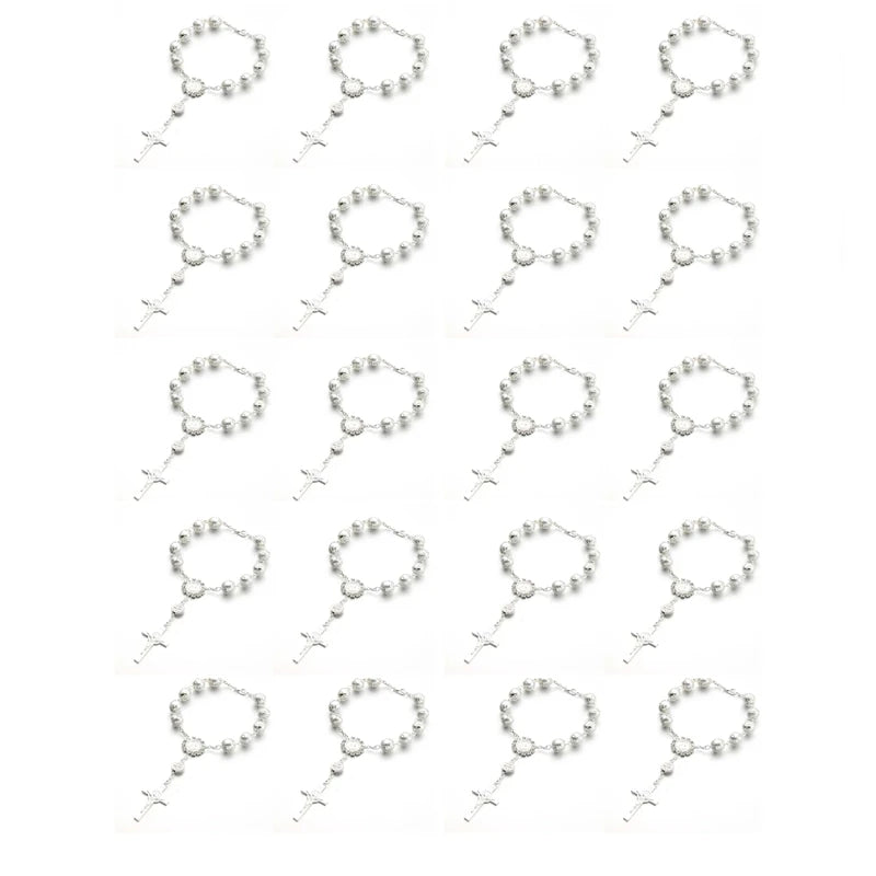 Bracelets de Baptême pour Femmes - Perles et Métal Argenté (Lot de 20)