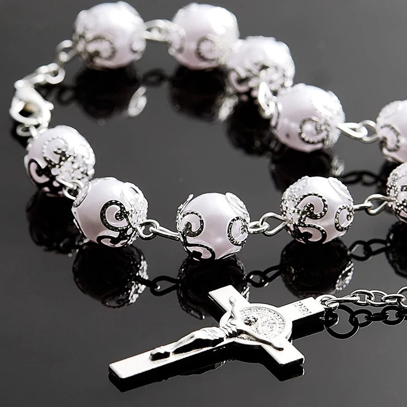 Bracelets de Baptême pour Femmes - Perles et Métal Argenté (Lot de 20)
