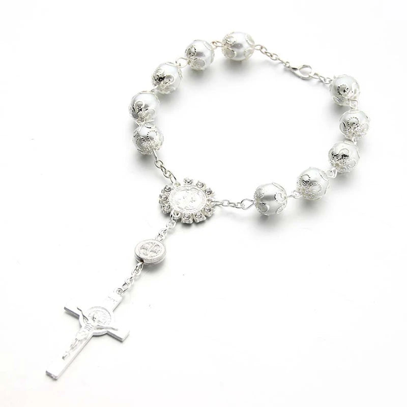 Bracelets de Baptême pour Femmes - Perles et Métal Argenté (Lot de 20)