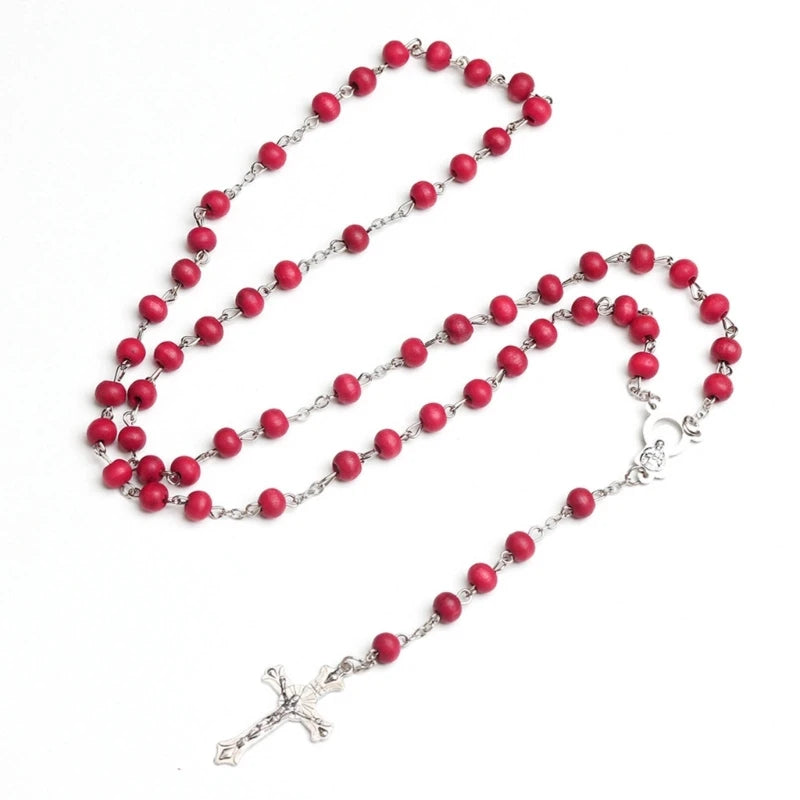 Chapelet en bois avec croix ROUGE