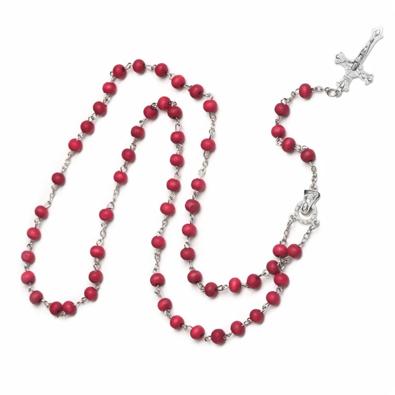 Chapelet en bois avec croix ROUGE