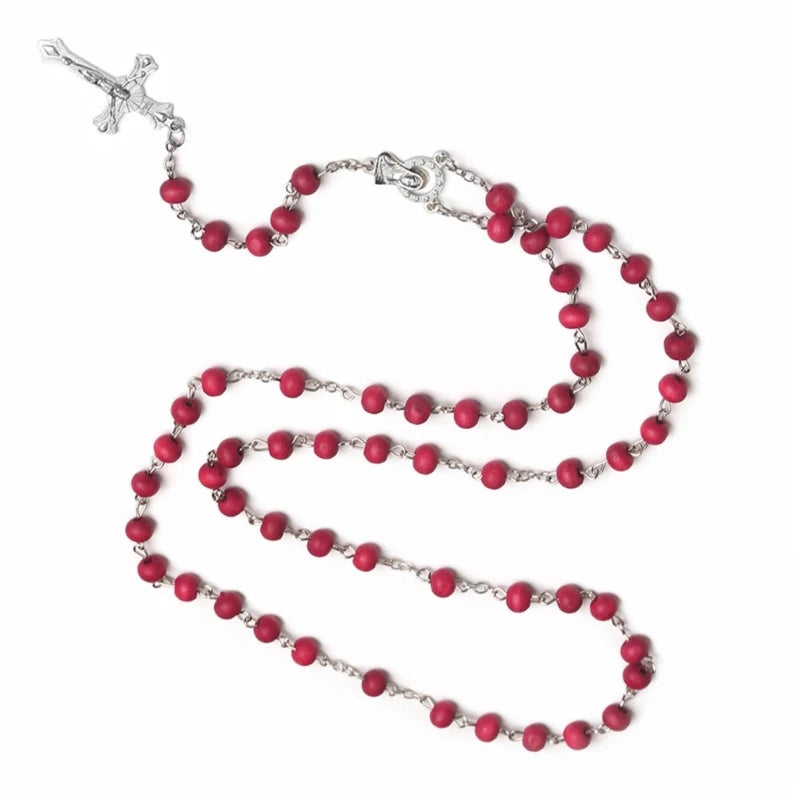 Chapelet en bois avec croix ROUGE