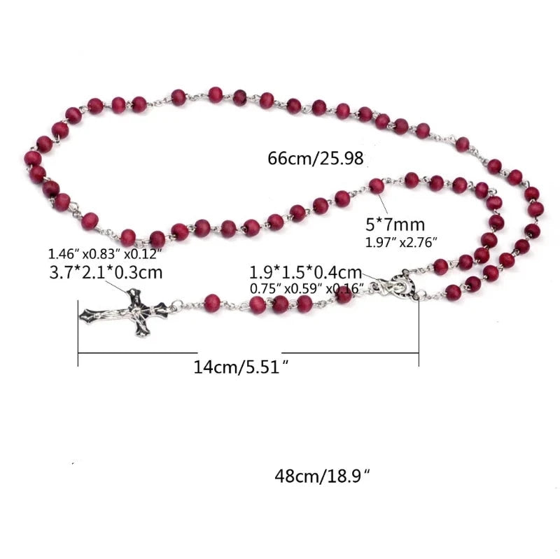 Chapelet en bois avec croix ROUGE