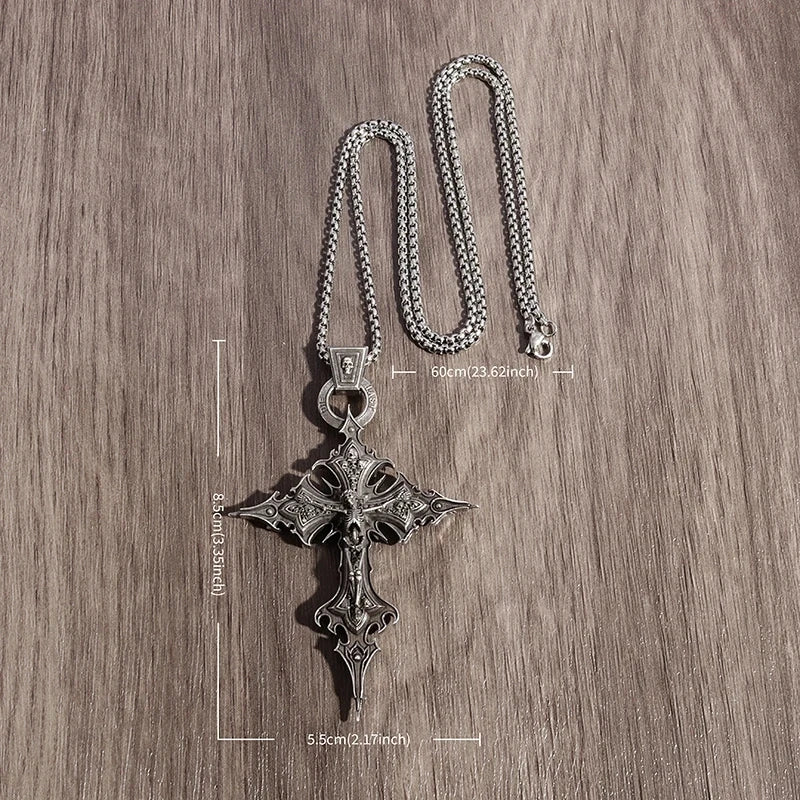 Collier Pendentif Croix Crâne Jésus Gothique - Bijou Punk Catholique