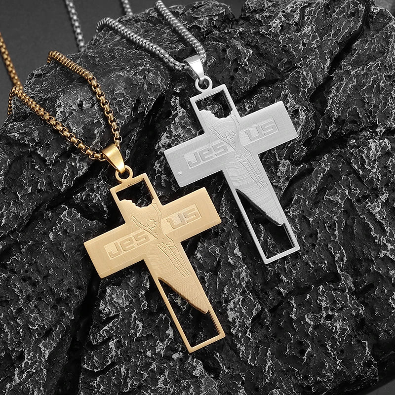 Collier Pendentif Croix Jésus - Acier Inoxydable