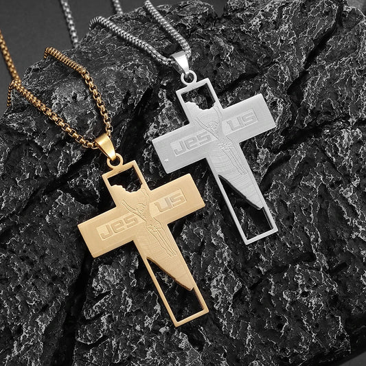 Collier Pendentif Croix Jésus - Acier Inoxydable