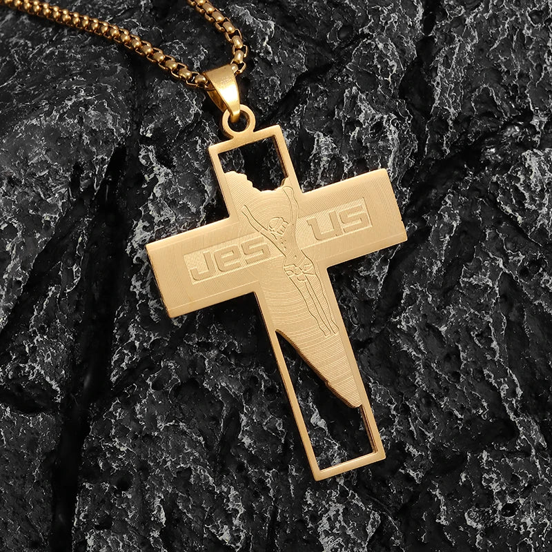 Collier Pendentif Croix Jésus - Acier Inoxydable