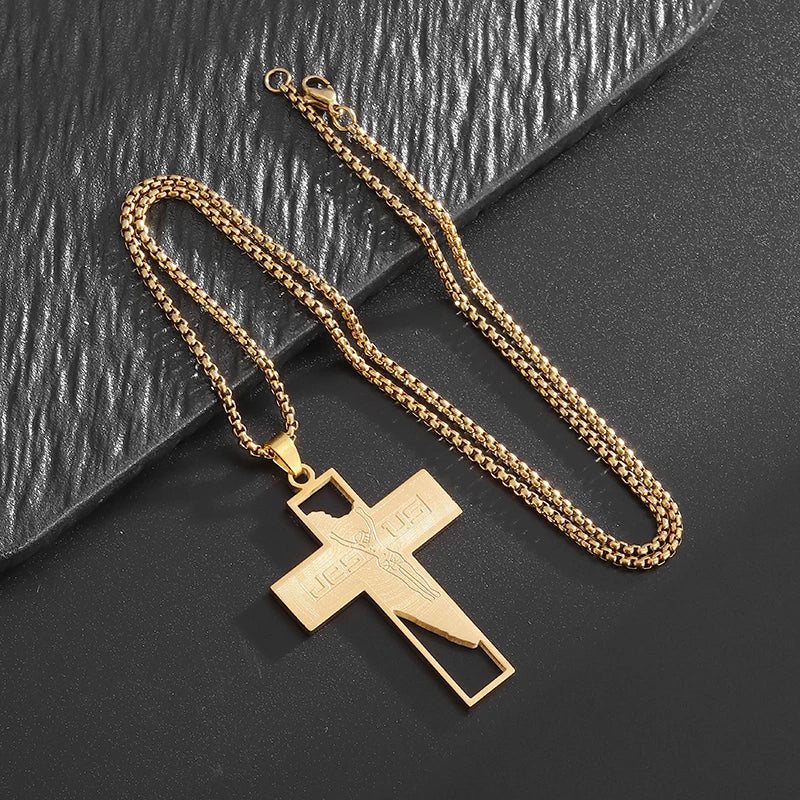 Collier Pendentif Croix Jésus - Acier Inoxydable